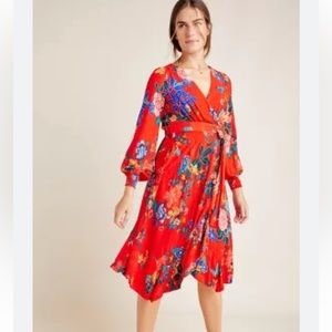 Anthropologie Red Floral Midi Dress